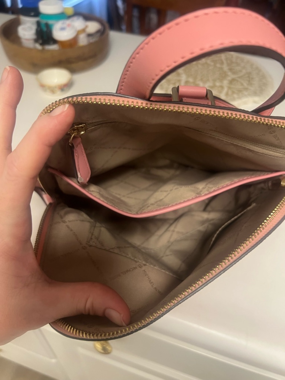 MICHAEL KORS Coral and White MK Logo Backpack. Used one time - Picture 2 of 5
